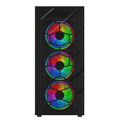 Vida Sirocco V2 Black ARGB Gaming Case w/ Glass Window, ATX, 6x ARGB Fans, Mesh Front