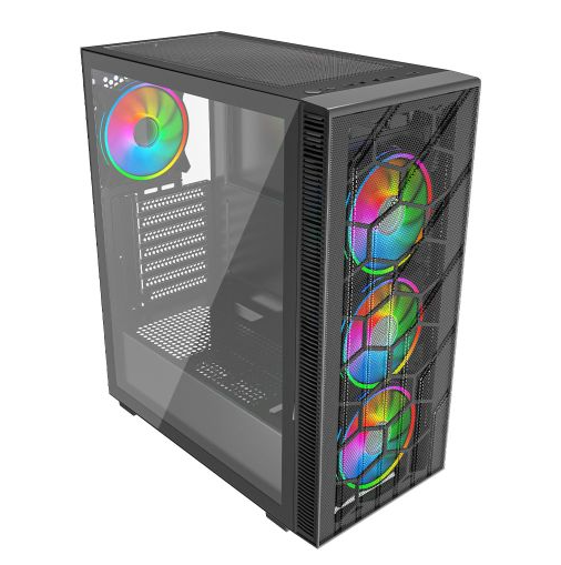Vida Sirocco V2 Black ARGB Gaming Case w/ Glass Window, ATX, 6x ARGB Fans, Mesh Front