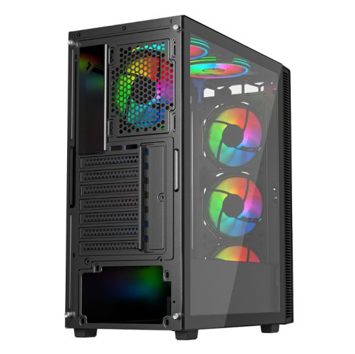 Vida Sirocco V2 Black ARGB Gaming Case w/ Glass Window, ATX, 6x ARGB Fans, Mesh Front
