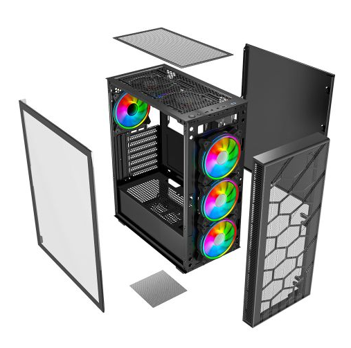 Vida Sirocco V2 Black ARGB Gaming Case w/ Glass Window, ATX, 6x ARGB Fans, Mesh Front