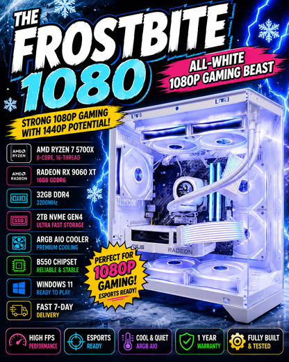 THE FROSTBITE 1080 – All-White 1080p Gaming Beast | White Build | DDR4