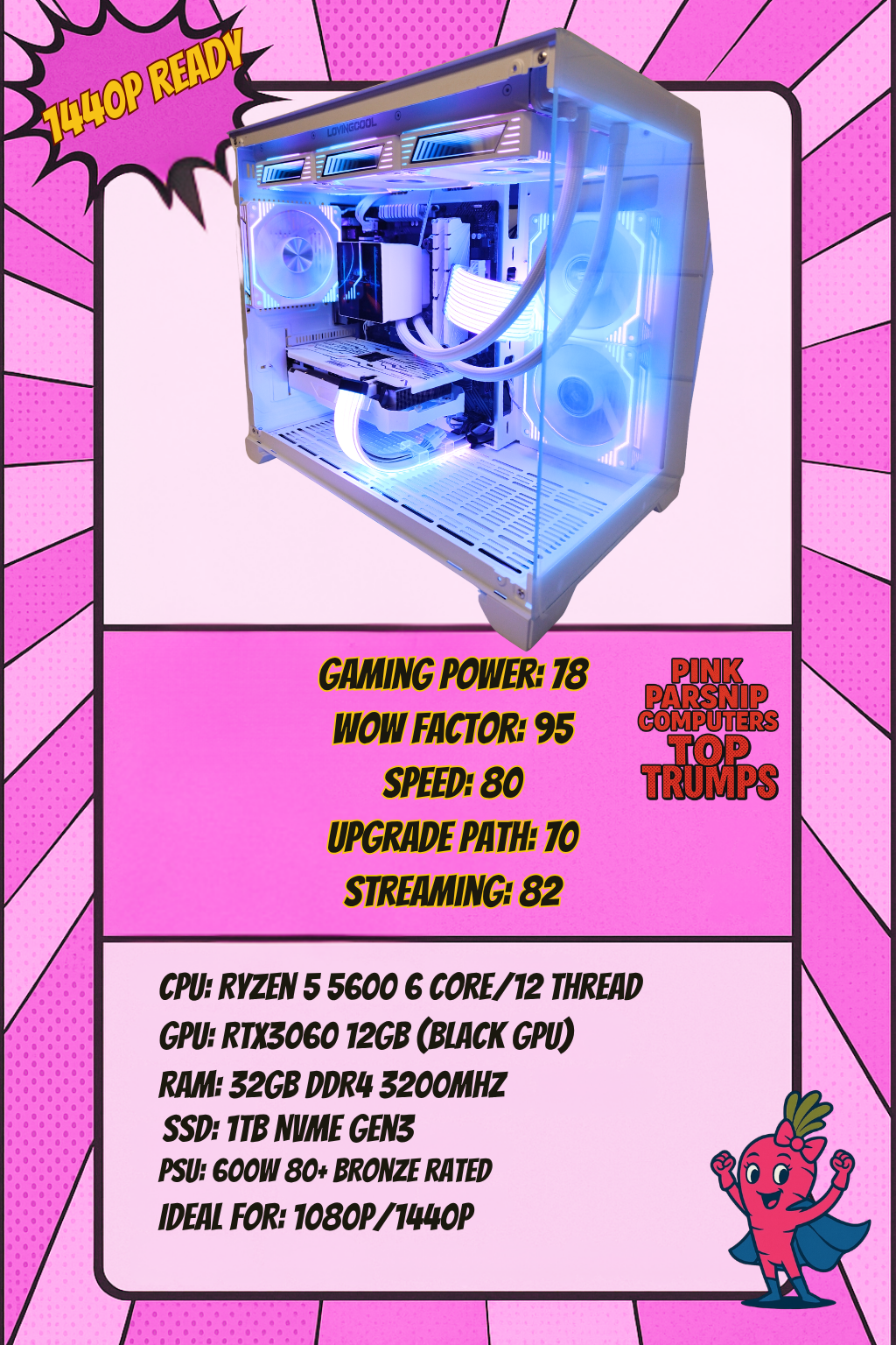 The Kerthika – Ryzen 5 5600XT | RTX 3060 12GB | 32GB RAM | 1TB NVMe | Available in Black | 1080p Gaming | Fortnite & GTA | DDR4 | Streaming Ready