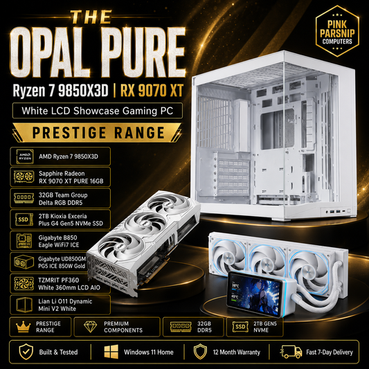 The Opal Pure | Ryzen 7 9850X3D | RX 9070 XT 16GB | 32GB DDR5 | 2TB Gen5 NVMe | White LCD Showcase Gaming PC