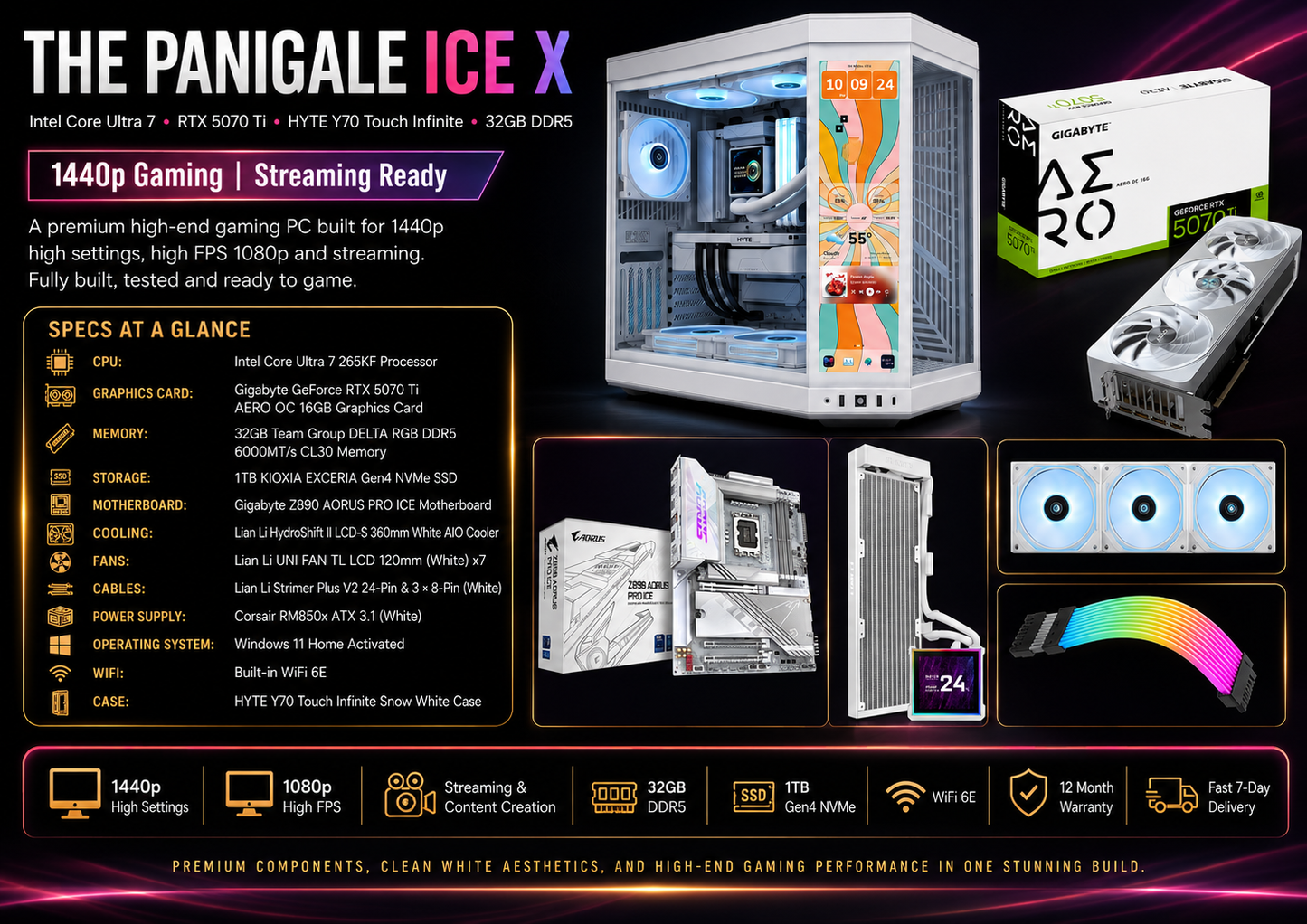 THE PANIGALE ICE X - Intel Core Ultra 7 • RTX 5070 Ti • HYTE Y70 Touch Infinite • 32GB DDR5 | 1440p Gaming | Streaming Ready