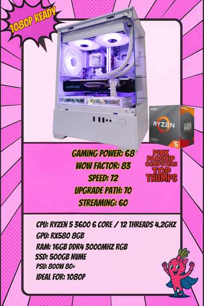 The Snowman (Also available in Black) — Ryzen 5 • AMD RX 8GB • 16GB • 240mm AIO • White RGB Gaming PC