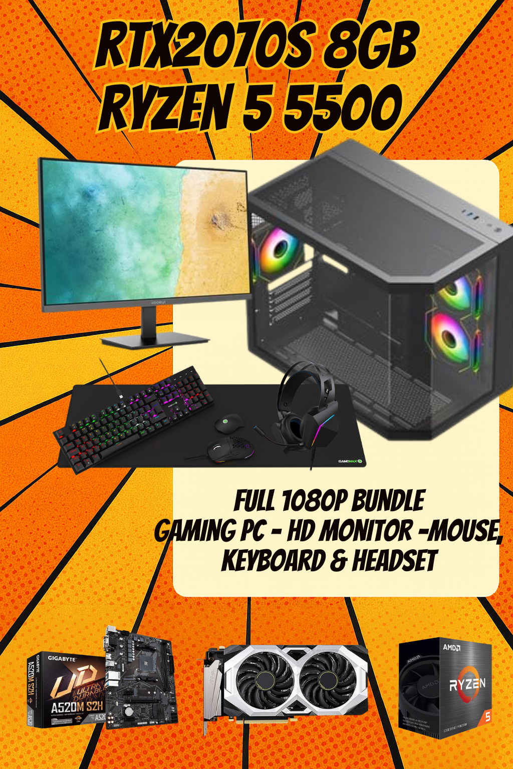The Storm 1080p Gaming Bundle RTX 2070 Super • Ryzen 5 • 16GB RAM • 1TB NVMe • Monitor & Gaming Kit | DDR4