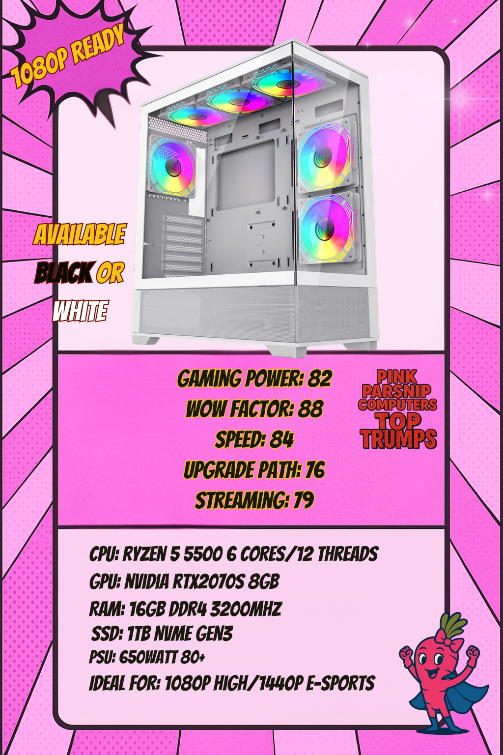 THE THEO — R5 5500 • RTX 2070 Super White • 16GB • 1TB NVMe • ARGB White Gaming PC