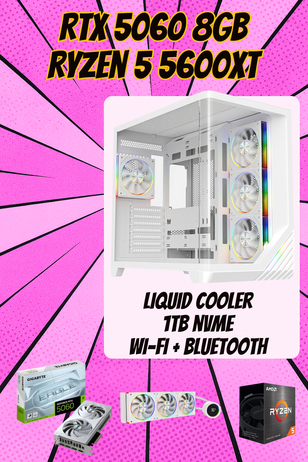 The Venus – White RTX 5060 Showcase Gaming PC