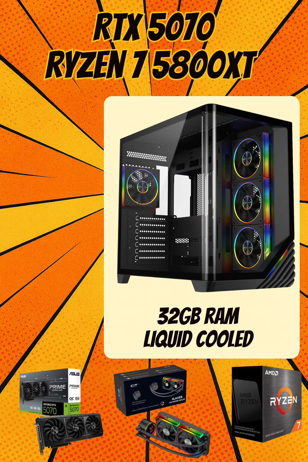 VENUS X – Ryzen 7 5800XT • RTX 5070 12GB • 32GB RAM • Wi-Fi + Bluetooth