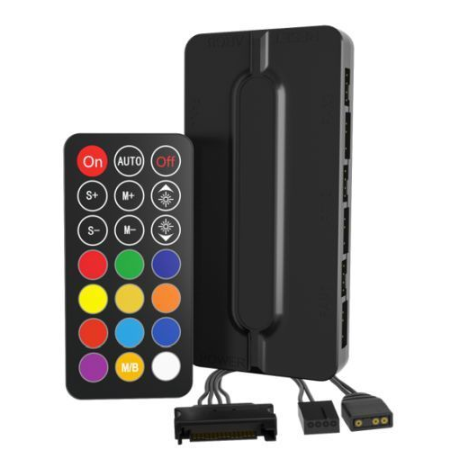Vida Visio Black ARGB Gaming Cube Case w/ Glass Side, Front & Top, ATX, 4x ARGB PWM Fans, 6-Port Fan Hub & Remote Control, USB-C, Asus BTF Compatible
