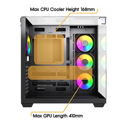 Vida Visio Black ARGB Gaming Cube Case w/ Glass Side, Front & Top, ATX, 4x ARGB PWM Fans, 6-Port Fan Hub & Remote Control, USB-C, Asus BTF Compatible