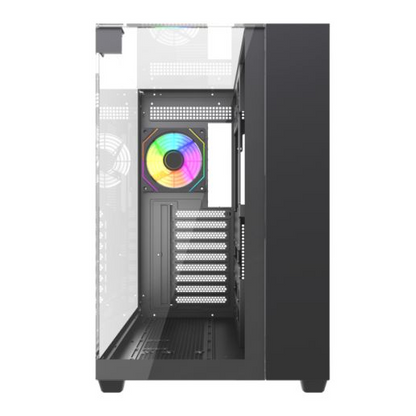 Vida Visio Black ARGB Gaming Cube Case w/ Glass Side, Front & Top, ATX, 4x ARGB PWM Fans, 6-Port Fan Hub & Remote Control, USB-C, Asus BTF Compatible