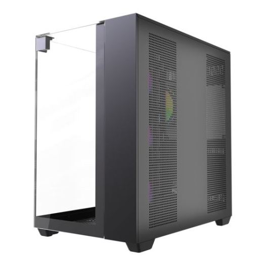 Vida Visio Black ARGB Gaming Cube Case w/ Glass Side, Front & Top, ATX, 4x ARGB PWM Fans, 6-Port Fan Hub & Remote Control, USB-C, Asus BTF Compatible