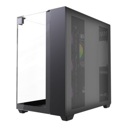 Vida Visio Black ARGB Gaming Cube Case w/ Glass Side, Front & Top, ATX, 4x ARGB PWM Fans, 6-Port Fan Hub & Remote Control, USB-C, Asus BTF Compatible