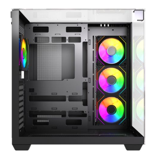 Vida Visio Black ARGB Gaming Cube Case w/ Glass Side, Front & Top, ATX, 4x ARGB PWM Fans, 6-Port Fan Hub & Remote Control, USB-C, Asus BTF Compatible