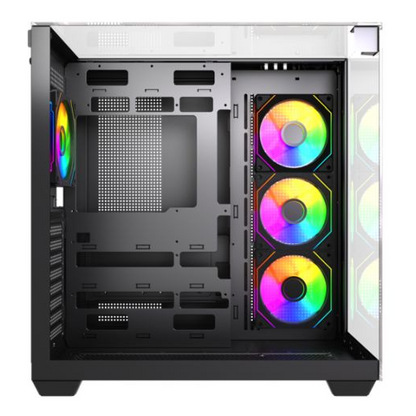Vida Visio Black ARGB Gaming Cube Case w/ Glass Side, Front & Top, ATX, 4x ARGB PWM Fans, 6-Port Fan Hub & Remote Control, USB-C, Asus BTF Compatible
