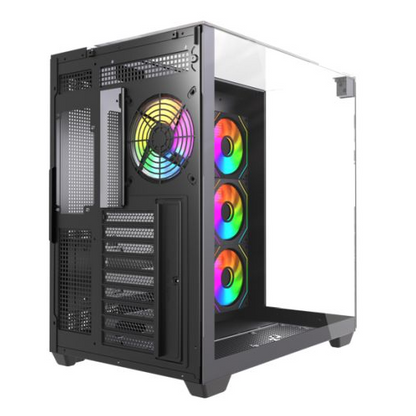 Vida Visio Black ARGB Gaming Cube Case w/ Glass Side, Front & Top, ATX, 4x ARGB PWM Fans, 6-Port Fan Hub & Remote Control, USB-C, Asus BTF Compatible
