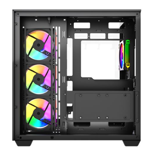 Vida Visio Black ARGB Gaming Cube Case w/ Glass Side, Front & Top, ATX, 4x ARGB PWM Fans, 6-Port Fan Hub & Remote Control, USB-C, Asus BTF Compatible