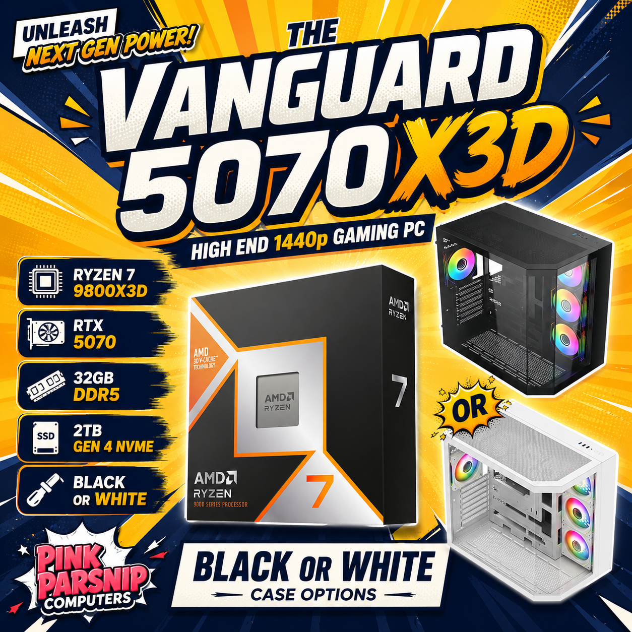 The Vanguard 5070 X3D Gaming PC | Ryzen 7 9800X3D | RTX 5070 | 32GB DDR5 | 2TB NVMe
