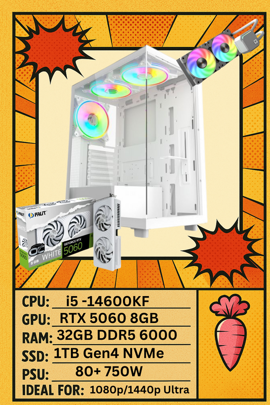 Vetro Gaming PC – Smooth 1440p Gaming! i5-14600KF and RTX 5060 (White Edition)