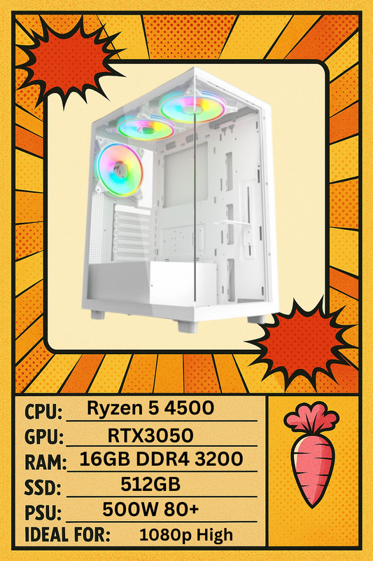 Vetro Gaming PC – Your Perfect Entry into PC Gaming! Ryzen 5 and RTX3050 (White)