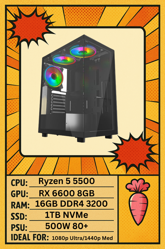 Vetro Ryzen 5 5500 6 Core - AMD RX6600 - 16GB DDR4 - 1TB (Black)