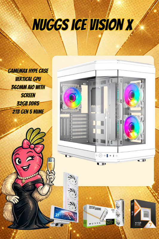 Nuggs’ Ice Vision X – 9800X3D | RTX 5070 Ti | 32GB DDR5 | 2TB Gen5 | LCD AIO | White RGB Showpiece | 1440p Gaming | White Build | Streaming Ready