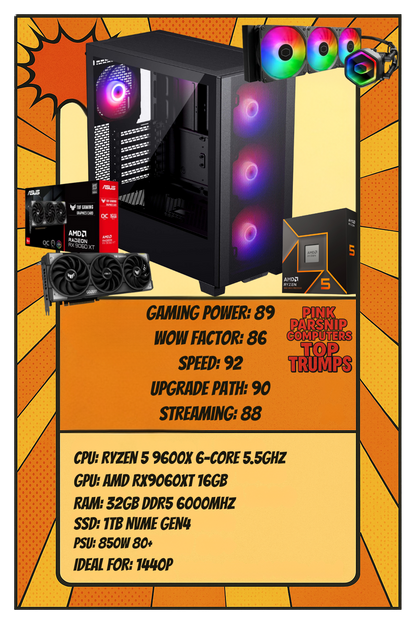 THE XT — Ryzen 5 9600X | RX 9060 XT 16GB | 32GB DDR5 | 1TB NVMe | WiFi | Windows 11