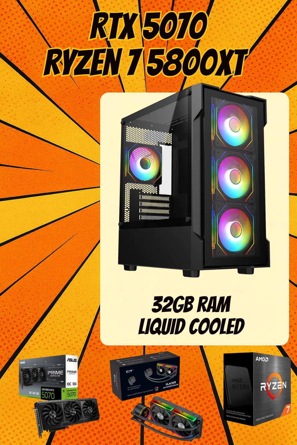 PHOENIX X – Ryzen 7 5800XT • RTX 5070 12GB • 32GB RAM • Wi-Fi + Bluetooth