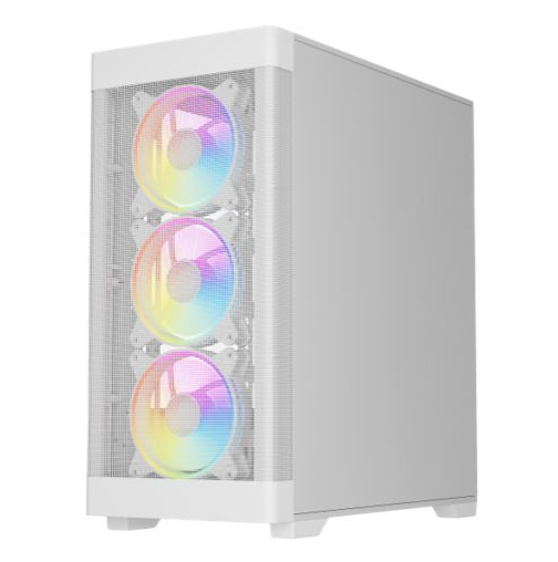 Vida Zephyr V2 White ARGB Gaming Case w/ Glass Window, Micro ATX, 4x ARGB Fans, 6-Port PWM ARGB Fan Hub & Remote Control, Mesh Front