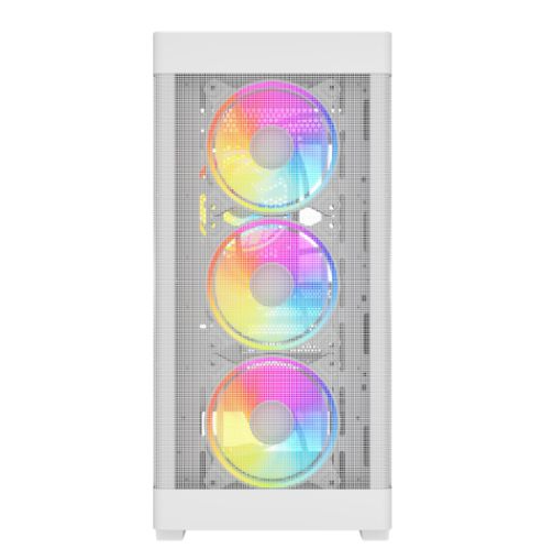 Vida Zephyr V2 White ARGB Gaming Case w/ Glass Window, Micro ATX, 4x ARGB Fans, 6-Port PWM ARGB Fan Hub & Remote Control, Mesh Front