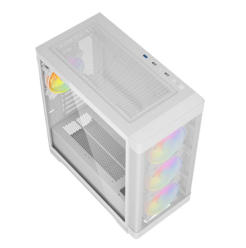 Vida Zephyr V2 White ARGB Gaming Case w/ Glass Window, Micro ATX, 4x ARGB Fans, 6-Port PWM ARGB Fan Hub & Remote Control, Mesh Front