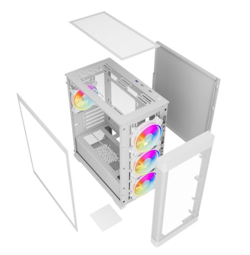 Vida Zephyr V2 White ARGB Gaming Case w/ Glass Window, Micro ATX, 4x ARGB Fans, 6-Port PWM ARGB Fan Hub & Remote Control, Mesh Front