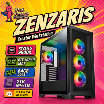 Zenzaris Creator Workstation | Ryzen 9 9900X | RTX 5070 Ti 16GB | 64GB DDR5 | 2TB NVMe | Blender & VR Ready