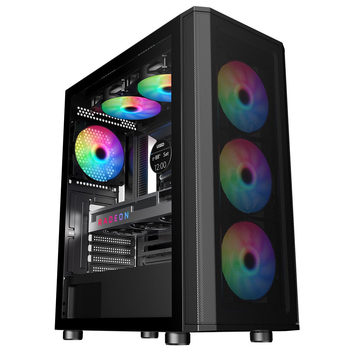Air Max Airflow Black ATX Gaming Case with Mesh Front and Tempered Glass Side Panel with 6 x ARGB Fans and 6-Port Hub