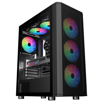 Air Max Airflow Black ATX Gaming Case with Mesh Front and Tempered Glass Side Panel with 6 x ARGB Fans and 6-Port Hub