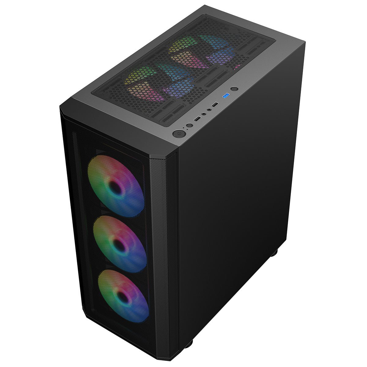 Air Max Airflow Black ATX Gaming Case with Mesh Front and Tempered Glass Side Panel with 6 x ARGB Fans and 6-Port Hub