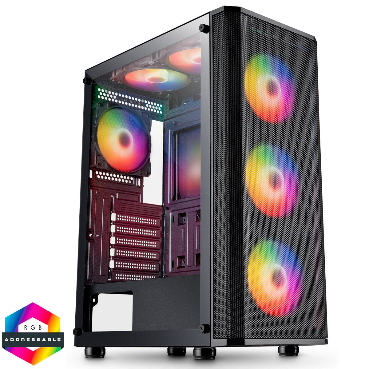 Air Max Airflow Black ATX Gaming Case with Mesh Front and Tempered Glass Side Panel with 6 x ARGB Fans and 6-Port Hub