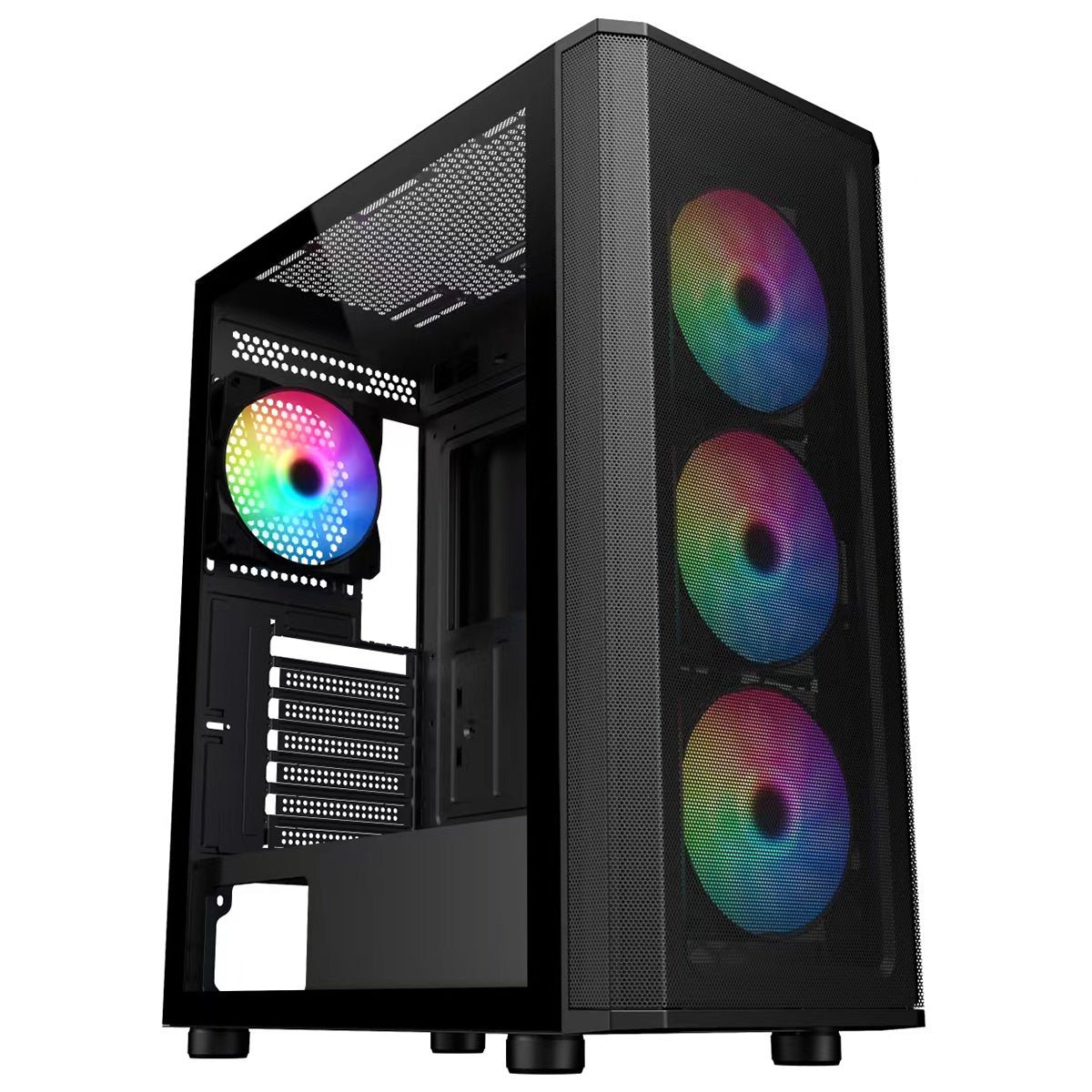Air Max Airflow Black ATX Gaming Case with Mesh Front and Tempered Glass Side Panel with 6 x ARGB Fans and 6-Port Hub