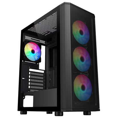 Air Max Airflow Black ATX Gaming Case with Mesh Front and Tempered Glass Side Panel with 6 x ARGB Fans and 6-Port Hub