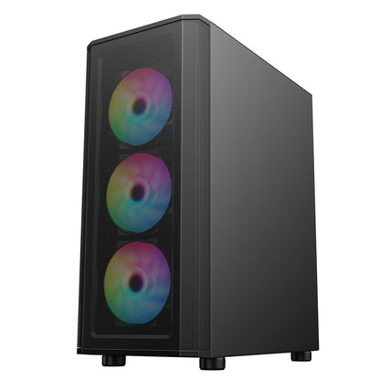 Air Max Airflow Black ATX Gaming Case with Mesh Front and Tempered Glass Side Panel with 6 x ARGB Fans and 6-Port Hub