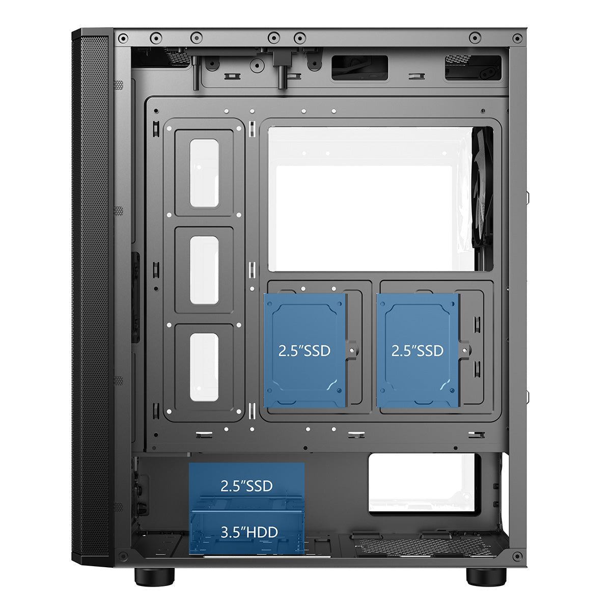 Air Max Airflow Black ATX Gaming Case with Mesh Front and Tempered Glass Side Panel with 6 x ARGB Fans and 6-Port Hub