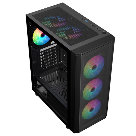 Air Max Airflow Black ATX Gaming Case with Mesh Front and Tempered Glass Side Panel with 6 x ARGB Fans and 6-Port Hub