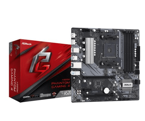 Asrock A520M PHANTOM GAMING 4, AMD A520, AM4, Micro ATX, 4 DDR4, HDMI, DP, 2x M.2 - Pink Parsnip Computers