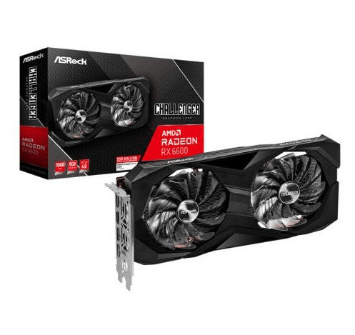 Asrock RX6600 Challenger D 8GB, 8GB GDDR6, PCIe4, HDMI, 3 DP, 2491MHz Clock, AMD RDNA 2, 0dB Cooling - Pink Parsnip Computers