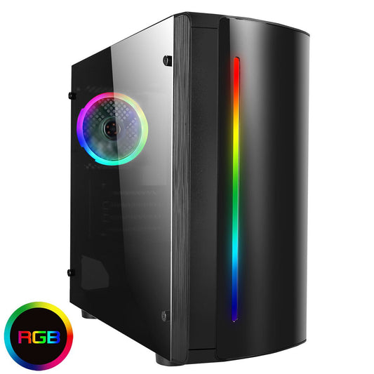 Beam MATX Gaming Case Rainbow RGB Strip 1 x Rainbow RGB fan Acrylic Side - Pink Parsnip Computers