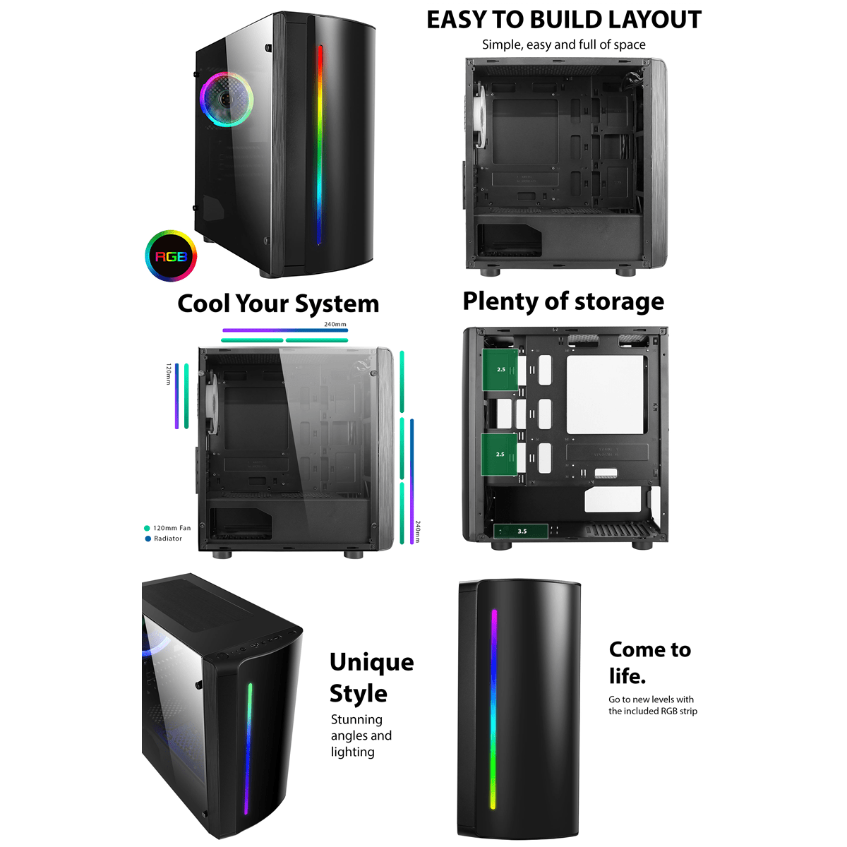 Beam MATX Gaming Case Rainbow RGB Strip 1 x Rainbow RGB fan Acrylic Side - Pink Parsnip Computers