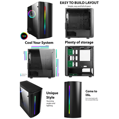 Beam MATX Gaming Case Rainbow RGB Strip 1 x Rainbow RGB fan Acrylic Side - Pink Parsnip Computers