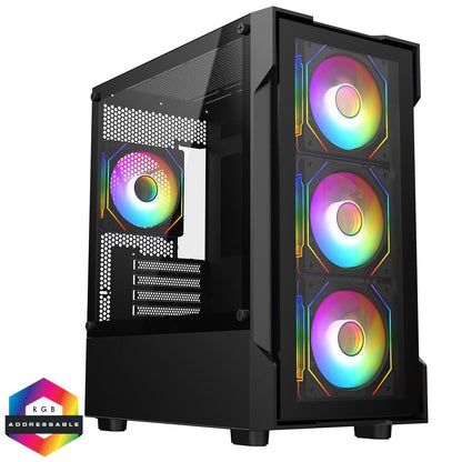 Bolt Black Micro-ATX Gaming Case With 4 x 120mm ARGB Infinity Fans and Tempered Glass Panels With 30 Percent Tint