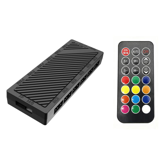 CiT ARGB PWM 6 Port Fan Hub With SATA Power and RF Remote